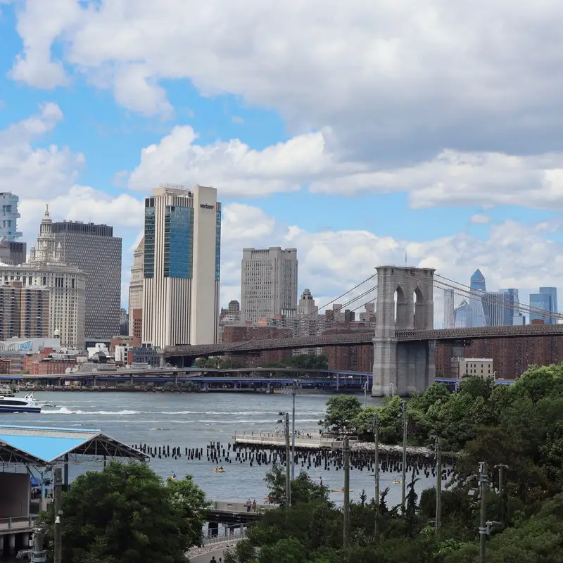 The Brooklyn Bridge and the Lower Manhattan skyline seen across the East River